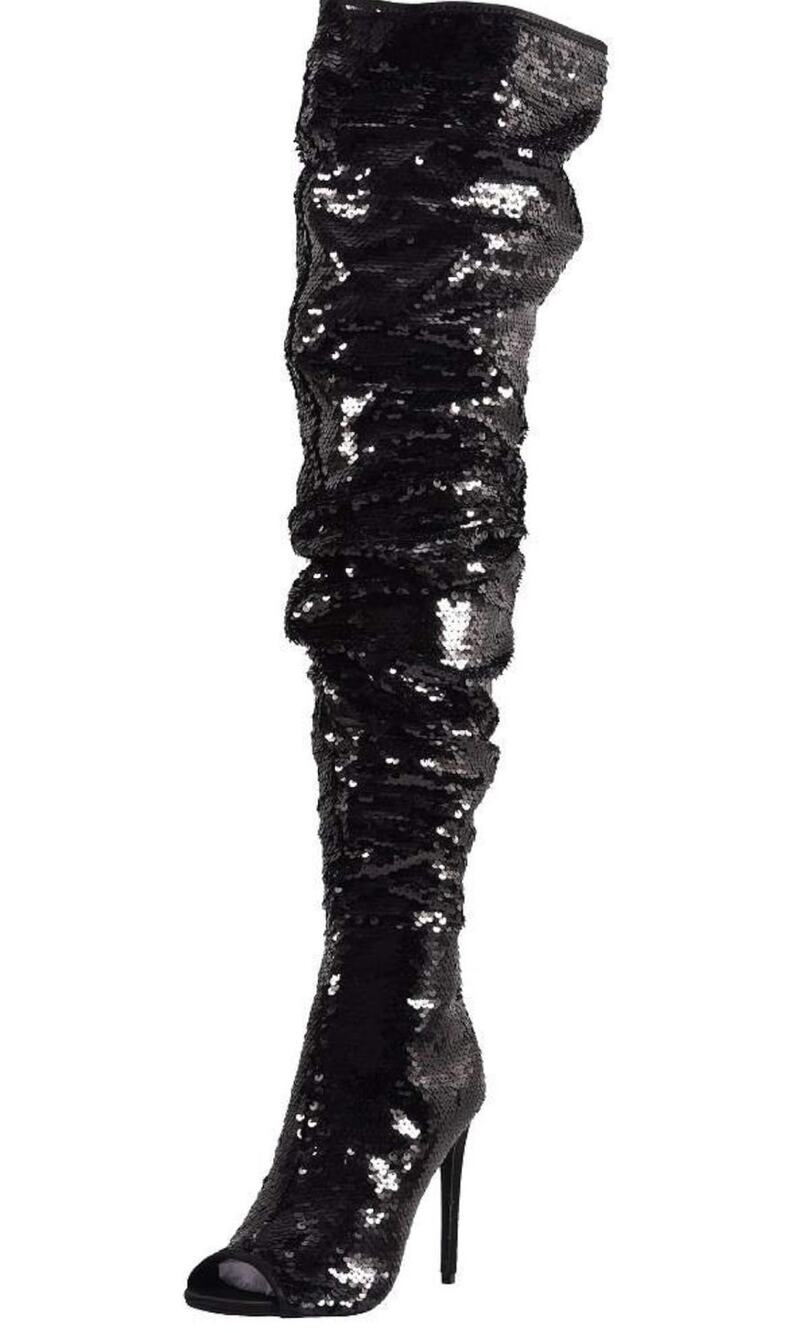 CAMSSOO Women's Sparkle Sequins Over The Knee Boots Sexy High Heels Open Toe 9.5